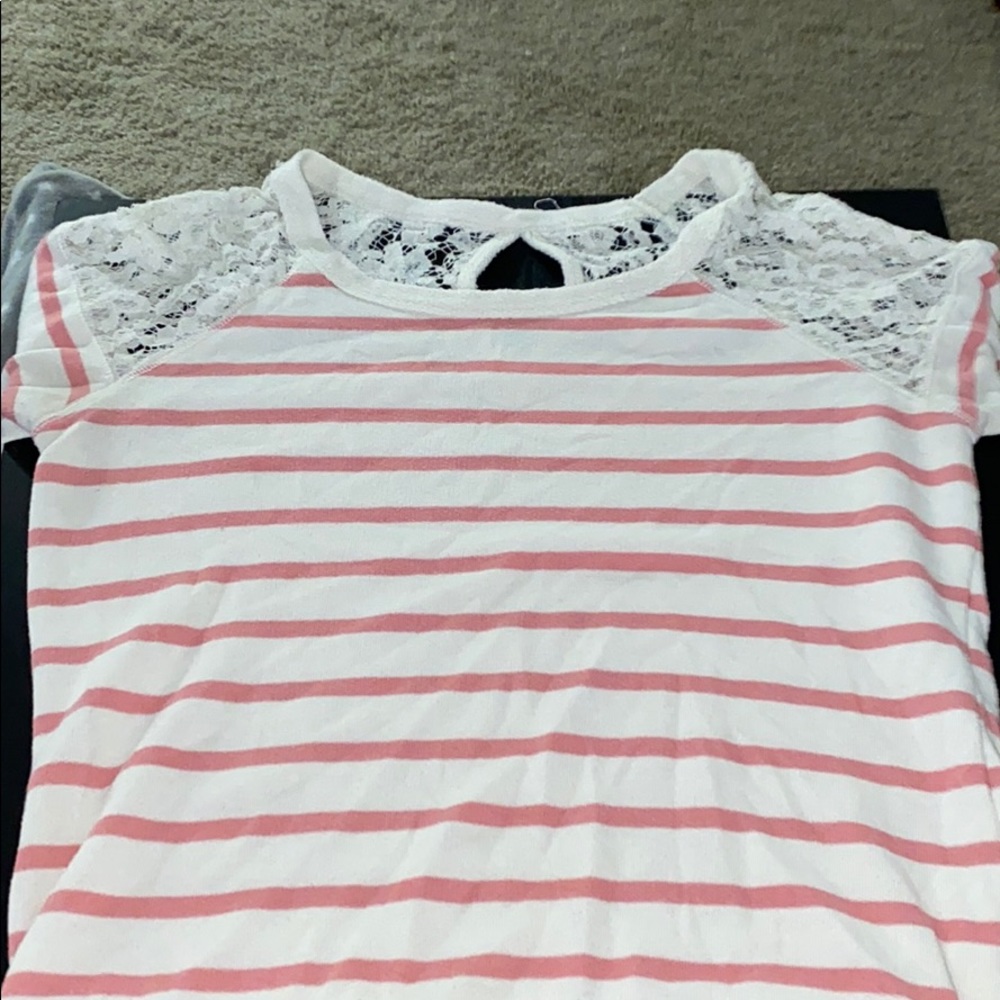 Pink and white lace back dress shirt